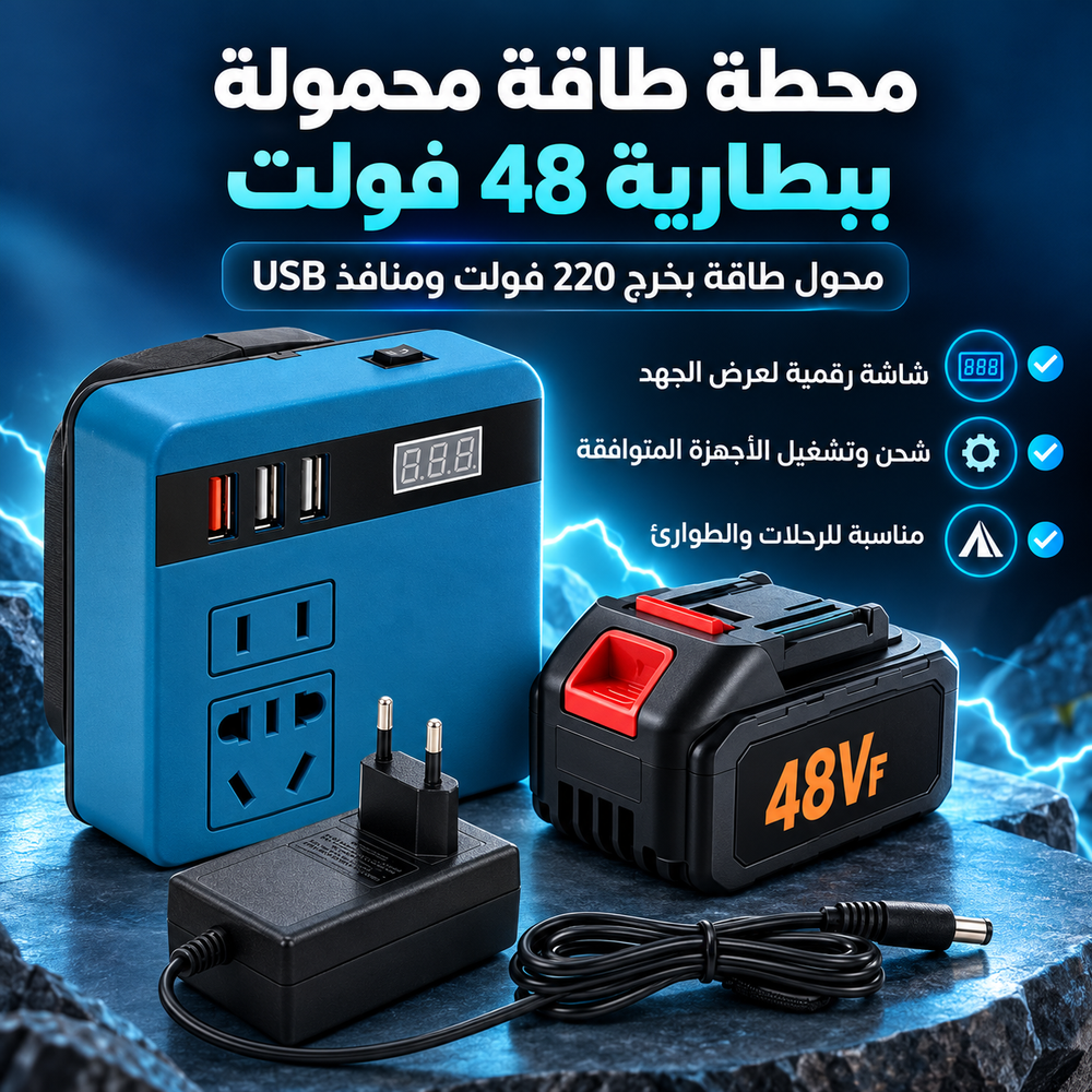 محول كهرباء ذكى يعمل بالشحن مع  بطارية 48 فولت